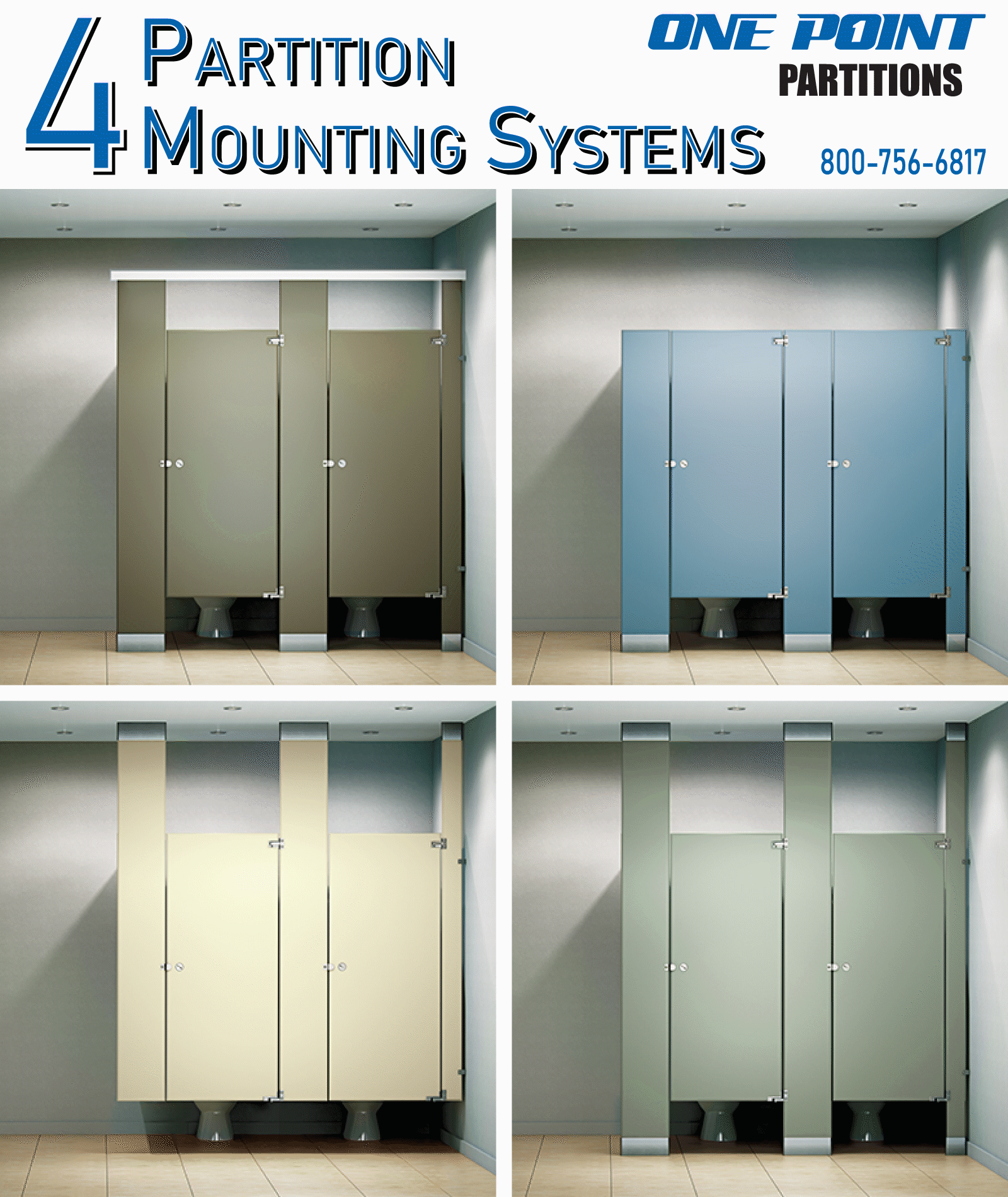 Toilet Partition Mounting Styles| One Point Partitions