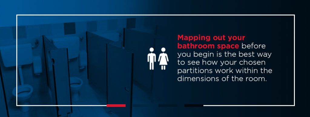 Mapping out your bathroom space before you begin design work is the best way to see how your chosen partitions work within the dimensions of the restroom