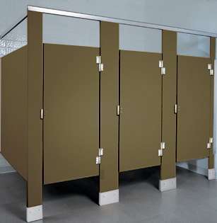 Large olive poly Albany bathroom partitions