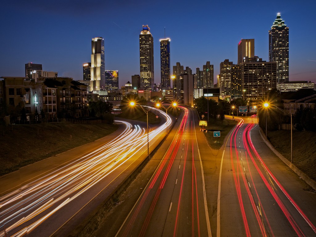 Atlanta Georgia city skyline time lapse at night