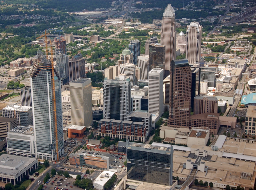 Aerial view of downtown Charlotte North Carolina city skyline
