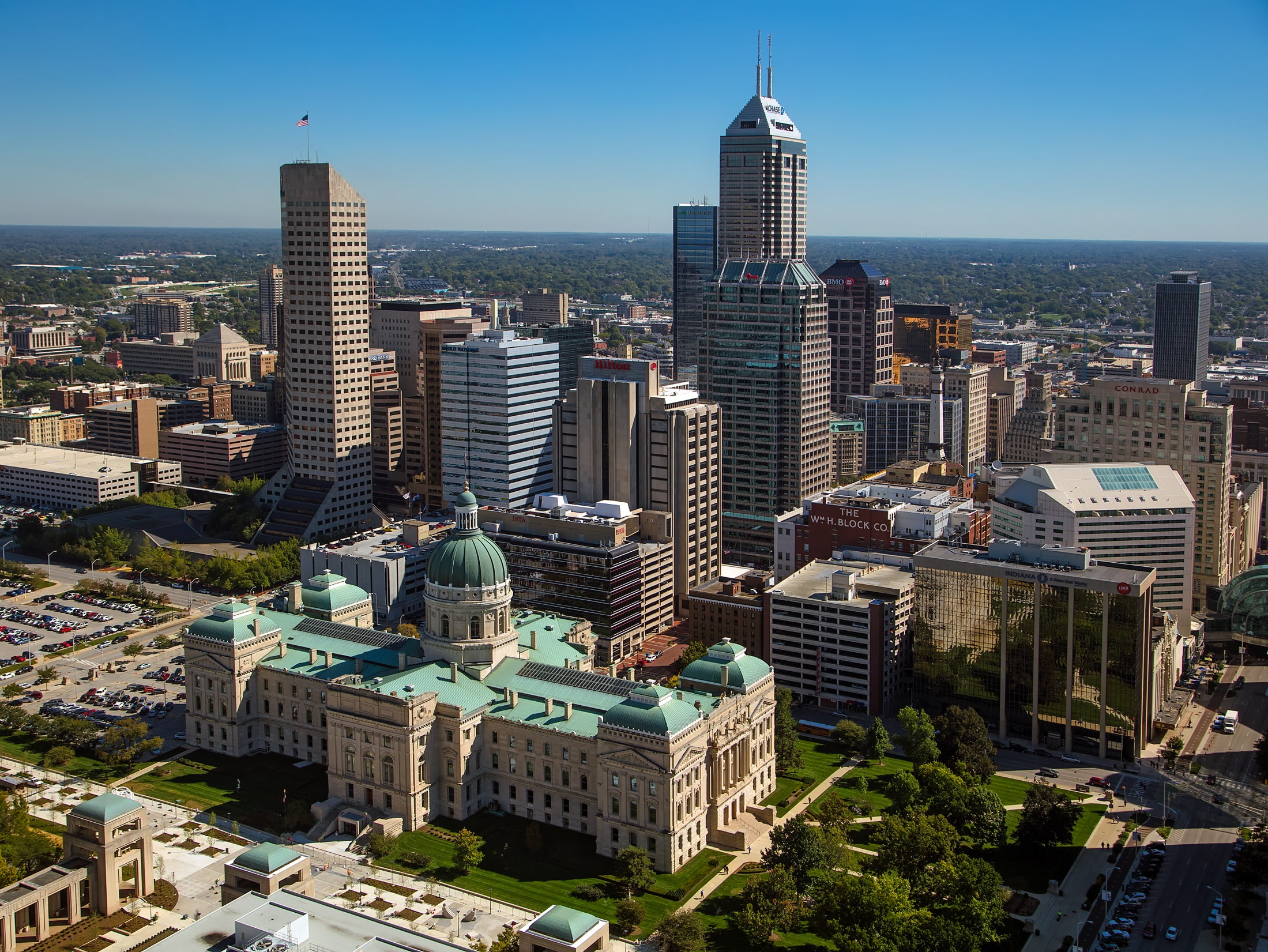 Indianapolis Indiana city skyline aerial view
