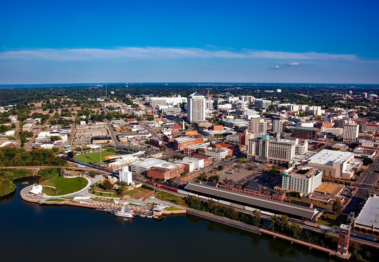 Montgomery Alabama aerial city skyline view