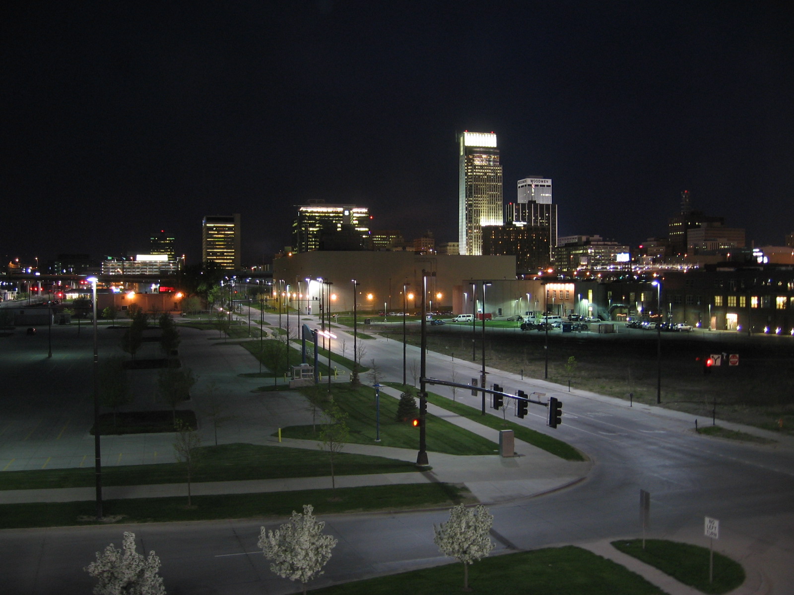 Omaha Nebraska city skyline at night