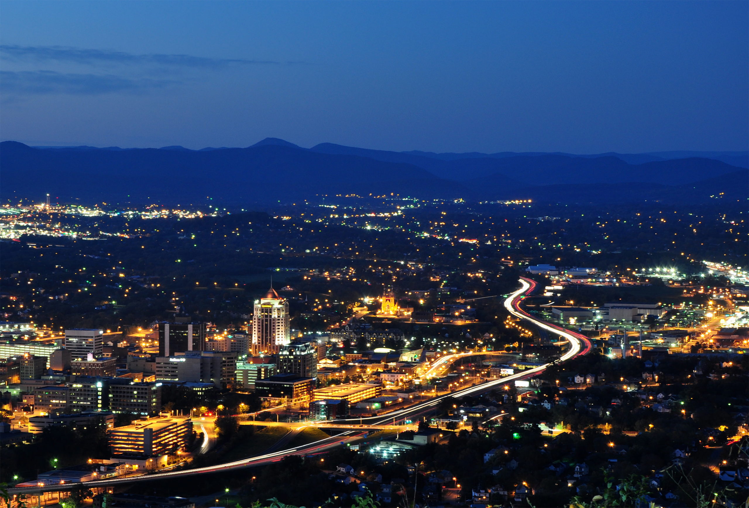 Roanoke Virginia City Skyline at Night