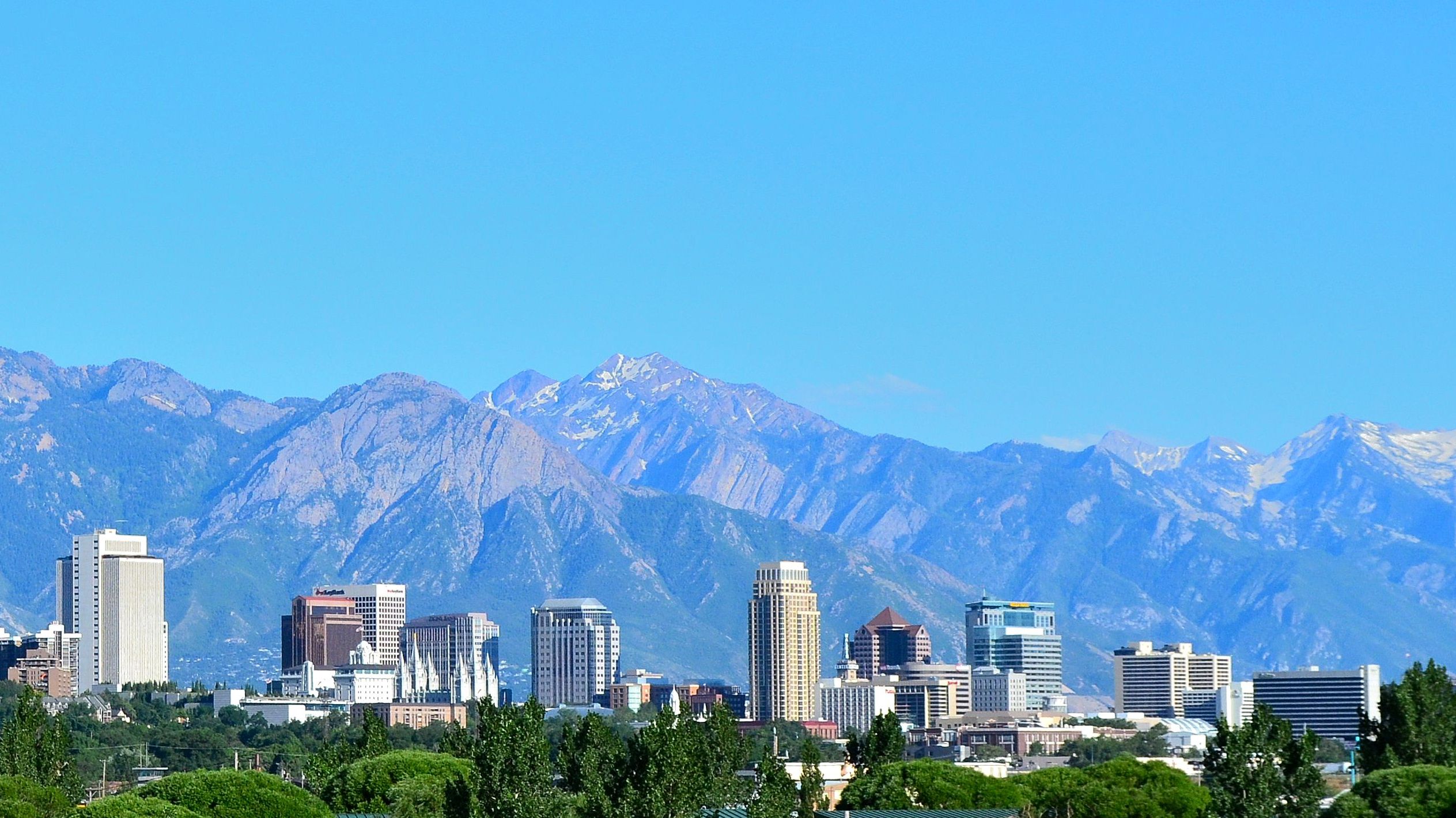 Salt Lake City skyline with mountains in the background