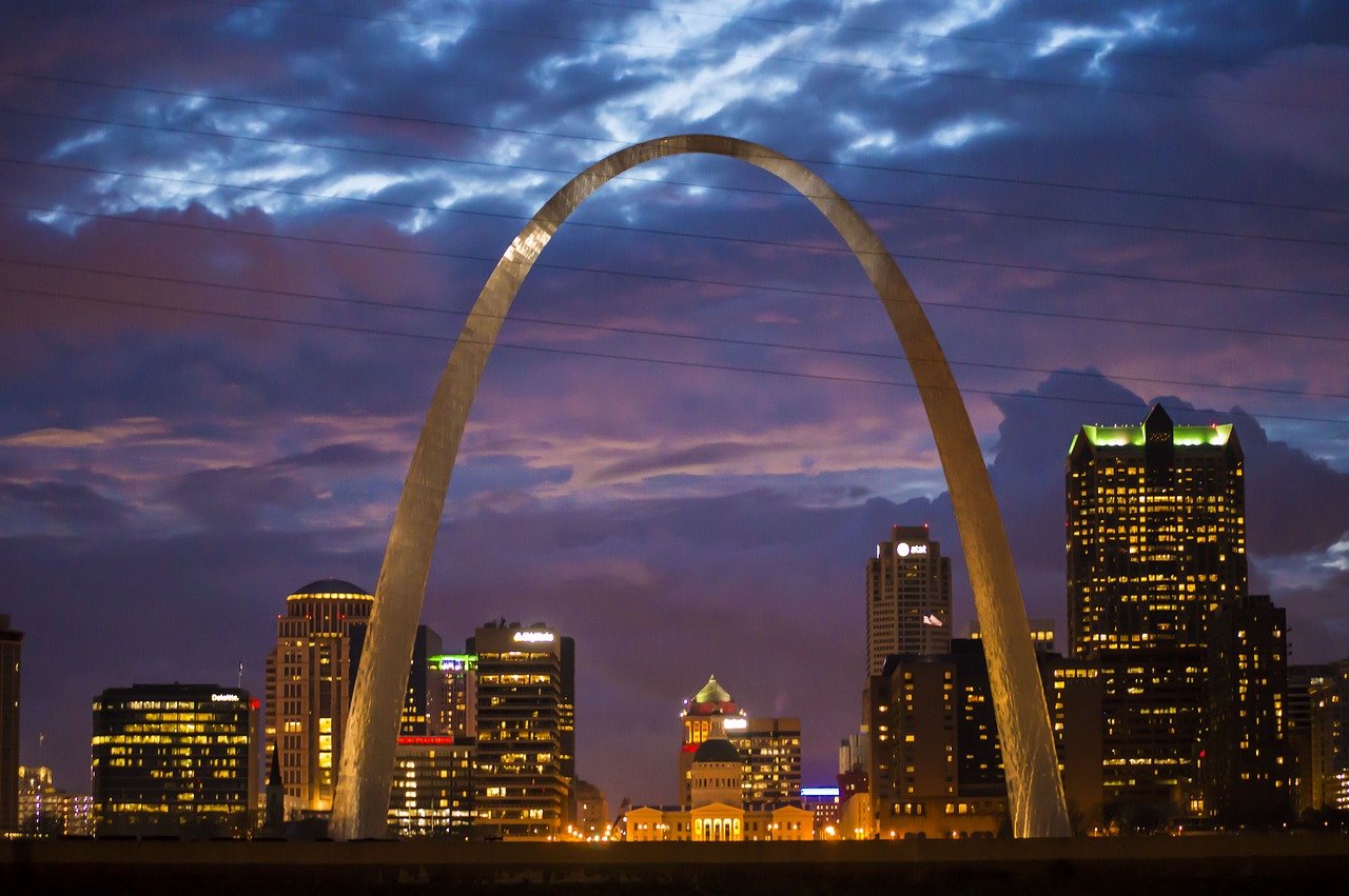 St Louis Missouri Arch City Skyline at night