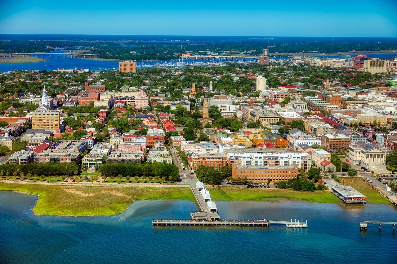 Gorgeous Charleston South Carolina sea view aerial landscape