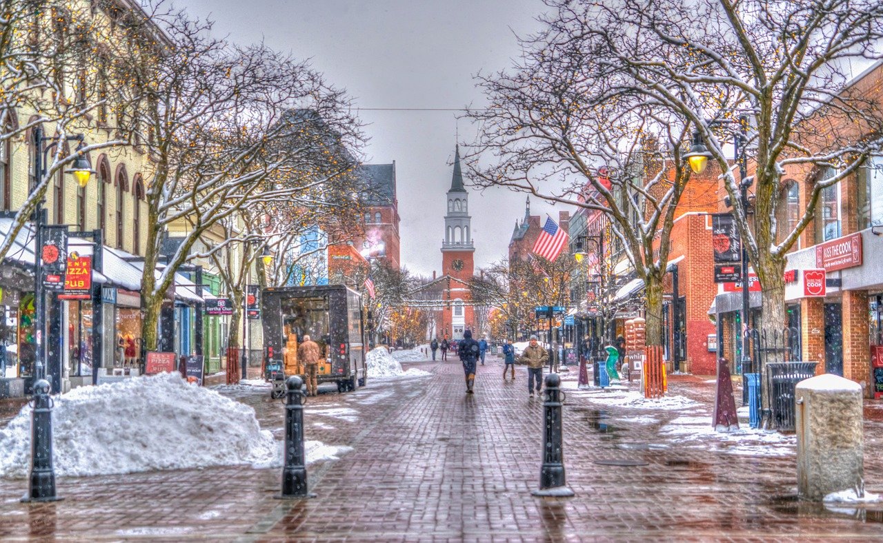 Downtown Burlington Vermont during winter